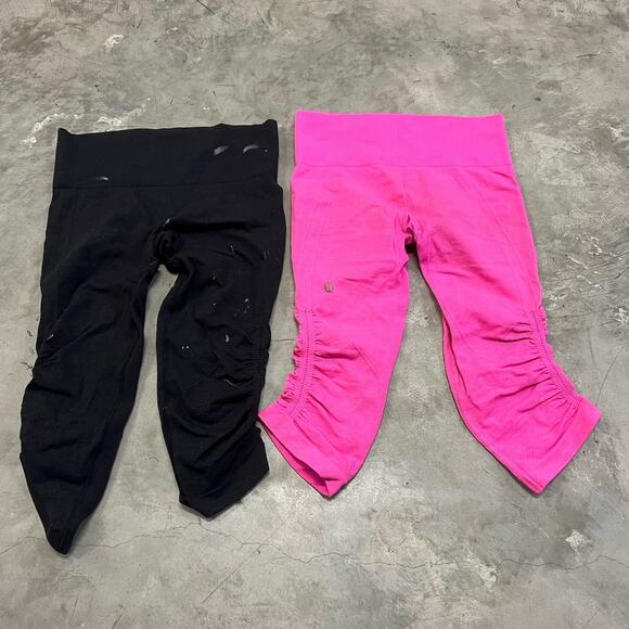 Lululemon Lot Of 2 In the Flow Crop Seamless Crop Legging Women Size 4 LW6997S - Picture 1 of 9